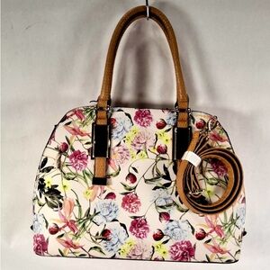 Aldo Floral Print Dome Satchel Handbag with Tan Handles